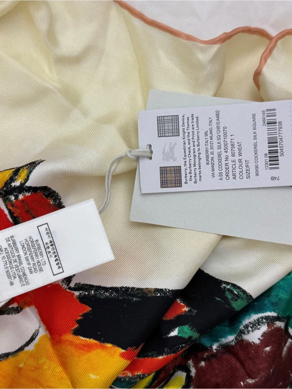 Burberry Multicolor Silk Scarf with Rooster 100% silk made in Italy